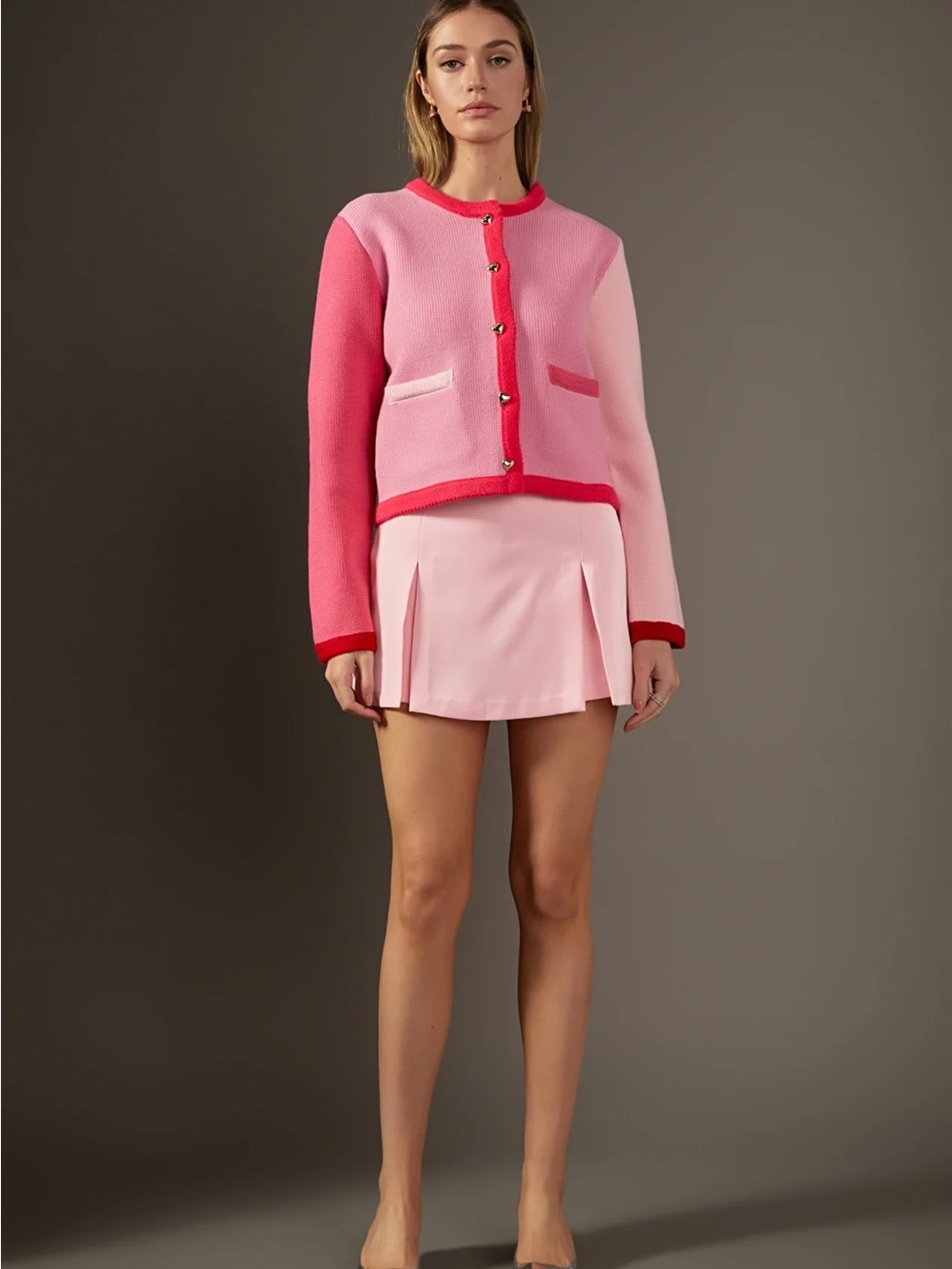 English Factory Pink Two-Tone Colorblock Knit Cardigan - Picture 2 of 2